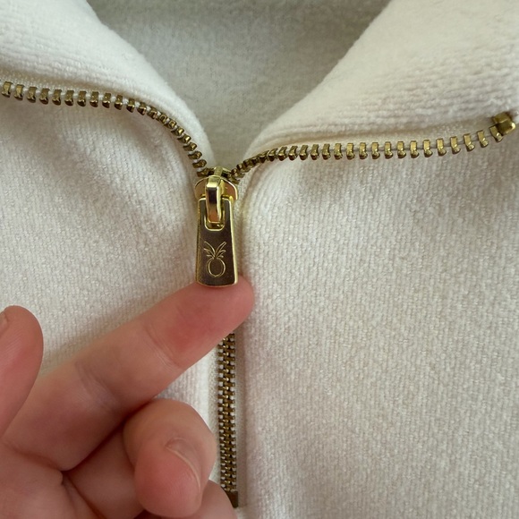 Dudley Stephen’s Cream Ivory Terry Quarter Zip Polo Size Large Quiet Luxury - Picture 9 of 16